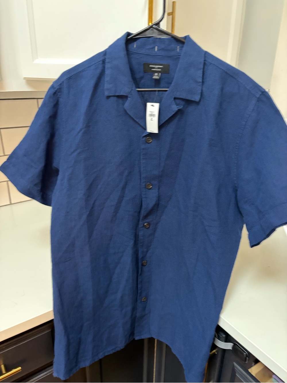 NWT Banana Republic Men's Short-Sleeve Button-Down Shirt - Blue medium tall